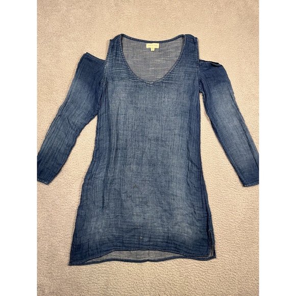 Cloth & Stone Anthropologie Dress Blue Cold Shoulder 100%‎ Cotton Soft Small S - Picture 1 of 13